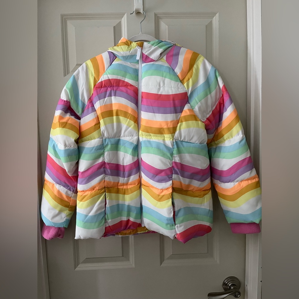 Girl’s SWISS TECH Wavy Stripe Winter Puffer Hooded Jacket Coat Multi Color XXL